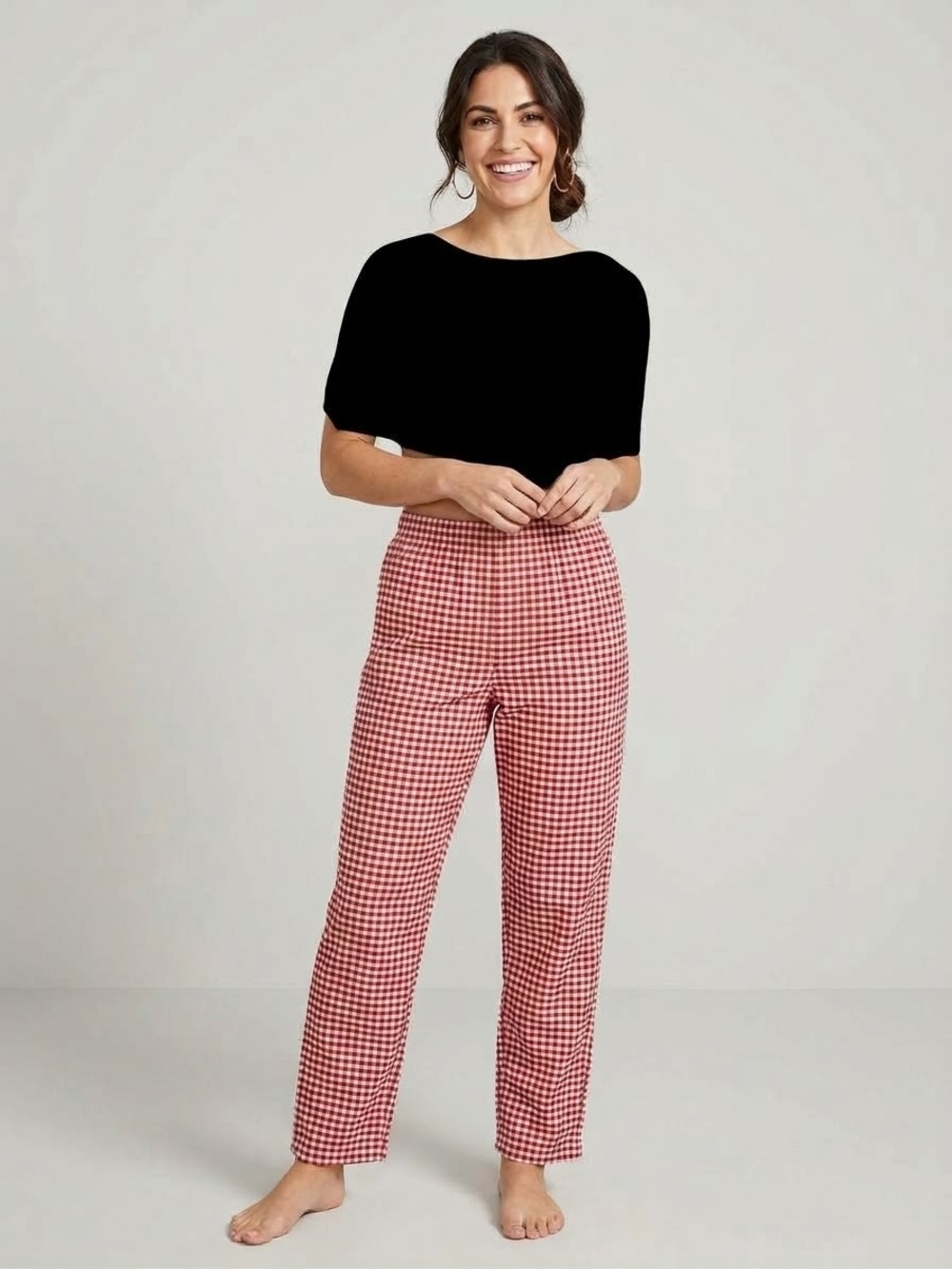 GAP Red Gingham Straight-Leg Pants - Women